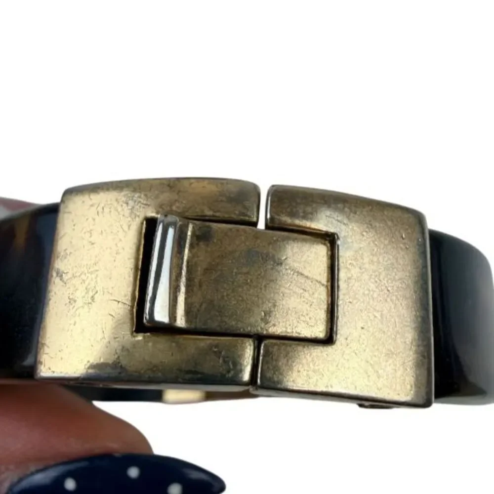 J.Crew Tortoise Shell Resin Bangle Bracelet Gold Tone Bronzed Hinged Cuff